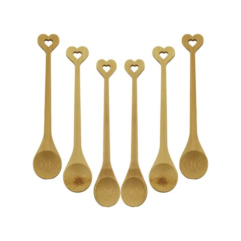 ZHU ZHİ YUAN DMR-8465 ( 6PCS & YUVARLAK & KALP FİGÜR SAPLI  ) AHŞAP BAMBU ( ÇAY KAŞIK ) SETİ*500