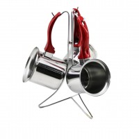 ŞAHANE ( 3LÜ SET ) ( NO-3-4-5 ) ÇELİK CEZVE ( METAL STANDLI ) ( RENKLİ BAKALİT PLASTİK KULPLU )*12