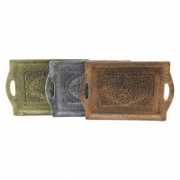 İBİCO ( DİKDÖRTGEN ) ( ESKİTME YALDIZLI ) PLASTİK ( ANTİK TEPSİ ) KULPLU ( SARI & GÜMÜŞ & BAKIR ) ( 29X38.5CM )*40