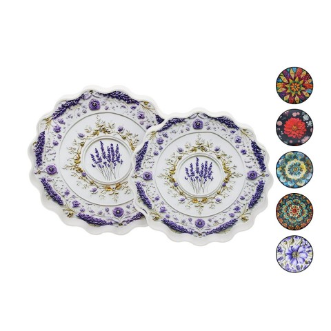 MENNUR HOME MNR-138 ( 2Lİ SET & YUVARLAK ) PAPATYA TEPSİ  (KULPLU & RENKLİ DESENLİ) (34.5CM & 39CM)*12=K