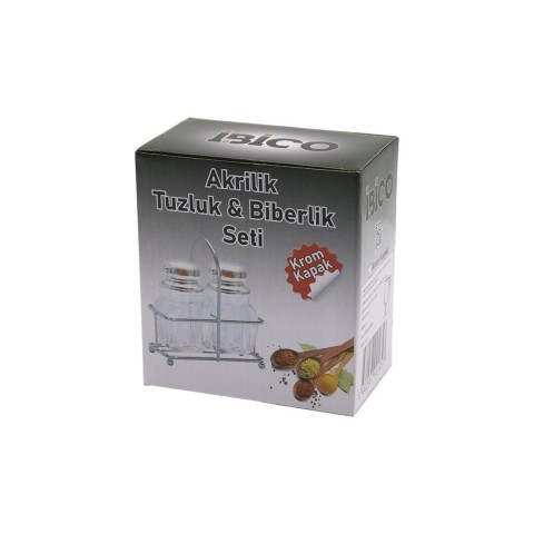 İBİCO İ22-165 (2PCS) (KROM KAPAK) (AKRİLİK) (TUZLUK & BİBERLİK & BAHARATLIK) (METAL STANDLI) (KARE & BOMBELİ)*48
