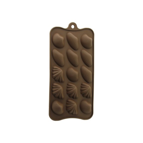 YAKUT-10302 ( 15 GÖZLÜ & DENİZ KABUK ŞEKİL MİX ) KAHVERENGİ SİLİKON ( ÇİKOLATA ) KALIP*12X20