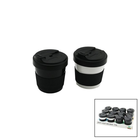 QLUX L-00985 ( NO-1 ) ( 400ML ) COZY KAHVE BARDAK ( PLASTİK ) ( YUDUMLAMA AĞIZLIKLI KAPAK ) ( SİLİKON KAPLAMA GÖBEK )*24=K