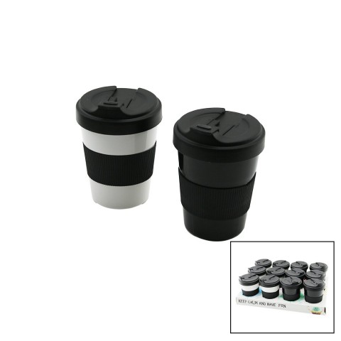 QLUX L-00986 ( NO-2 ) ( 500ML ) COZY KAHVE BARDAK ( PLASTİK ) ( YUDUMLAMA AĞIZLIKLI KAPAK ) ( SİLİKON KAPLAMA GÖBEK )*24=K