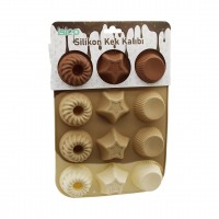 İBİCO İ22-040 ( RÜZGAR GÜLÜ & YILDIZ & KLASİK ÇİZGİLİ ŞEKİL ) ( 12Lİ=MİNİ ) ( SİLİKON ) MUFFİN KEK KALIP ( ASKILIKI KARTELA )*6X10