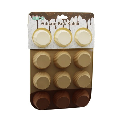 İBİCO İ22-042 (KLASİK ÇİZGİLİ ŞEKİL) ( 12Lİ & MİNİ ) ( SİLİKON ) MUFFİN KEK KALIP (ASKILIKLI)*6X10