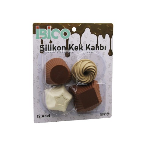 İBİCO İ22-029 ( 12PCS ) ( RENKLİ SİLİKON ) MUFFİN & KEK KALIP (MİX ŞEKİL= 3-DİKDÖRTGEN & 3-YUVARLAK & 3-RÜZGAR GÜLÜ & 3-YILDIZ)*96