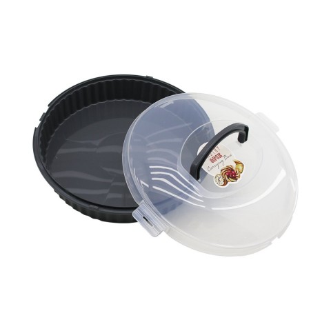 QLUX L-00653-2 VİSTA (YUVARLAK) PASTA & BÖREK KABI FANUS (ANTRASİT GRİ PLASTİK KAP) (ŞEFFAF PLASTİK KİLİTLİ KAPAK) (TAŞIMA KULPLU)*6=K