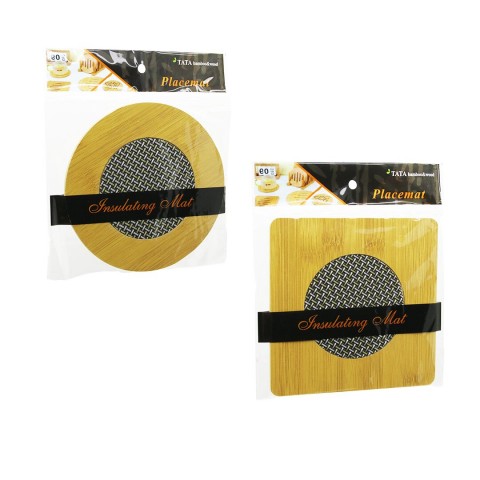 İBİCO İ22-248 ( PVC PLASTİK & ÖRGÜ DESEN GÖBEKLİ) (AHŞAP & BAMBU) NİHALE (MİX ŞEKİL= YUVARLAK=16.5CM & KARE=16.5X16.5CM)*24X12