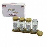 İBİCO İ22-128 ( 4PCS ) ( BAMBU KAPAKLI ) ( CAM ) TUZLUK & BİBERLİK & BAHARATLIK ( 120ML )*24