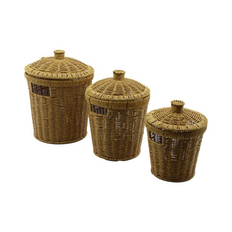 İBİCO İ22-204 (3 BOY) (YUVARLAK) (METAL İSKELET) PLS.HASIR ORGANİZER SEPET (KAPAKLI) (15X20X26 & 17.5X23X31 & 21.5X26.5X34CM)*6=K