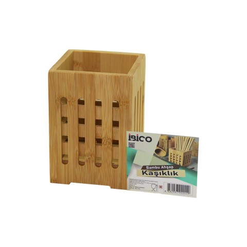 İBİCO İ22-244 ( BÜYÜK & PENCERELİ ) ( KARE=10X10CM ) ( AHŞAP BAMBU ) KAŞIKLIK ORGANİZER*60