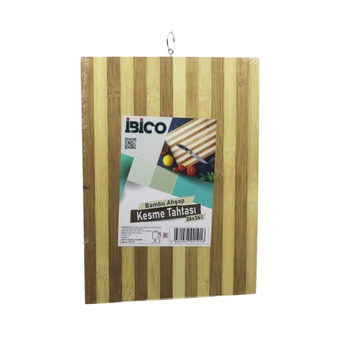 İBİCO İ22-191 ( 26X36CM X 1.2CM ) ( BEYAZ ÇİZGİLİ ) ( AHŞAP BAMBU ) KESİM PANOSU & KESME TAHTASI ( METAL KULPLU )*30