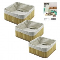 İBİCO İ12-067 ( 3 BOY ) ( KARE ) ( BAMBU KENAR ) ORGANİZER SEPET ( AHŞAP ALTLIK & BEZLİ ) ( 17X17 & 21X21 & 26X26CM )*24