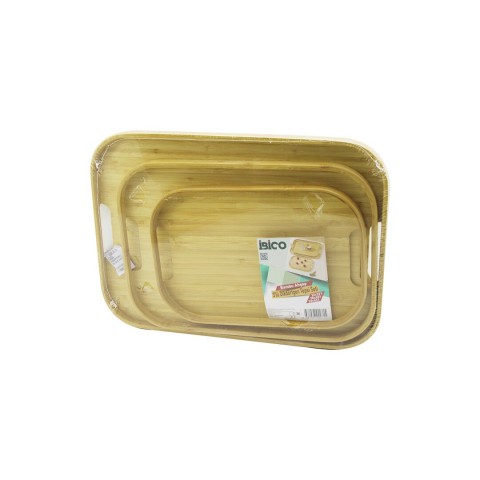 İBİCO İ22-271 ( 3 BOY ) ( DİKDÖRTGEN ) ( BAMBU AHŞAP ) TEPSİ SETİ ( 22X33 & 28X40 & 33X45CM )*12