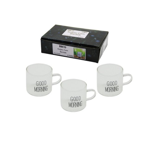 *İBİCO İ22-139 ( KULPLU ) ( GOOD MORNING & KALIN ÇİZGİLİ CAM ) KAHVE YANI BARDAK ( 90ML )*48=K