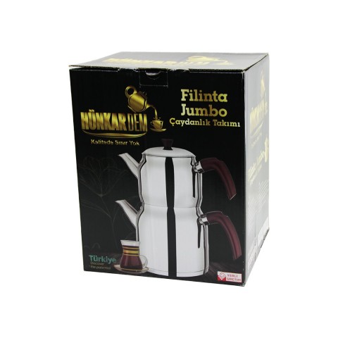 HÜNKARDEM FİLİNTA ( JUMBO BOY ) ( ÇELİK ) ÇAYDANLIK SETİ ( ÇİFT KAPAKLI ) ( RENKLİ BAKALİT KULP ) ( ÜST DEMLİK: 2LT & ALT SULUK: 4LT ) ( KENDİNDEN SÜZGEÇLİ )*6