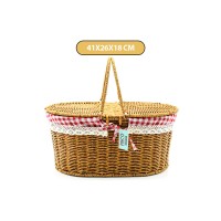 İBİCO İ22-335 ( OVAL ) ( HASIR ) ( PİKNİK SEPETİ ) ( DEKORATİF ÇOK AMAÇLI SEPET ) ( KOLA TAK KULP ) ( ÇİFT KAPAK ) ( 41X26X18CM )*12=K