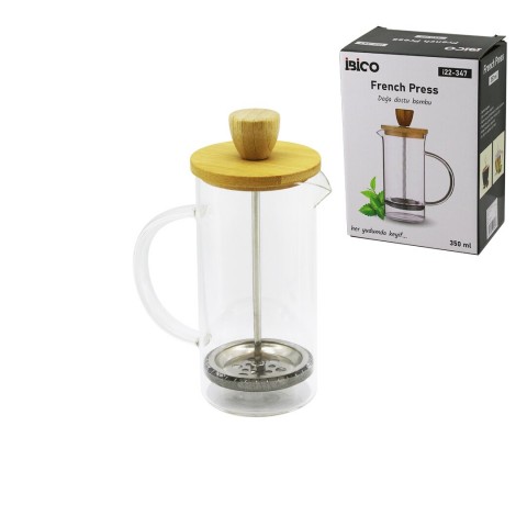 İBİCO İ22-347 FRENCH PRESS ( BAMBU KAPAK) ( 350ML ) ( CAM ) BİTKİ SÜZGEÇİ*60
