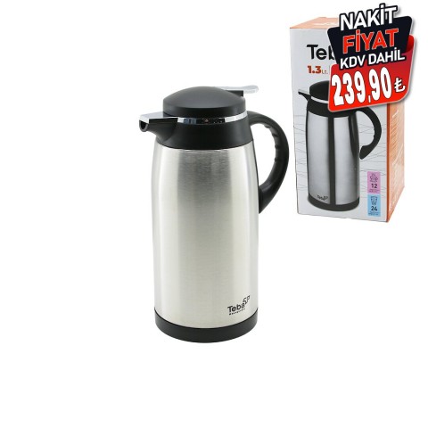 TEBA ( 1.3LT ) ÇELİK TERMOS ( İÇ KISMI CAM ) (12 SAAT SICAK & 24 SAAT SOĞUK) (ÇİFT CONTALI KAPAK)*6