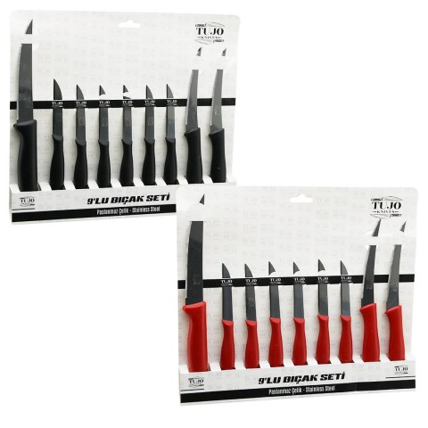 TUJO KNIVES-6699 ( 9PCS ) TIRTIRLI BIÇAK SETİ ( 1AD (24CM) EKMEK ) ( 2AD (10CM) SEBZE ) ( 6AD (6.5CM) MEYVE )*48