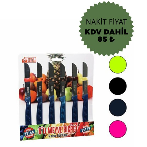 İBİCO MY01 ( 6PCS ) DİŞLİ MEYVE BIÇAK TAKIM  ( RENKLİ )*20X6