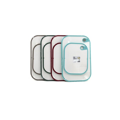 QLUX L-01009 KITCHENQ ( 2PCS SET ) (PLASTİK) KESİM PANOSU  (19X24CM & 23.3X35.5CM) (RENKLİ SİLİKON KENAR & KENAR DELİKLİ TUTAMAK)*8=K