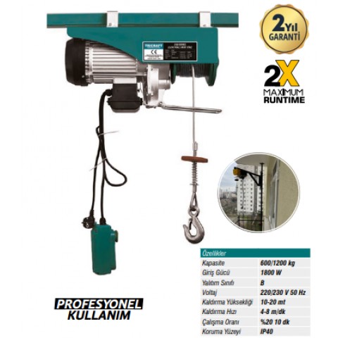 MEŞEM ELEKTRİKLİ MİNİ VİNÇ 600/1200 KG 936