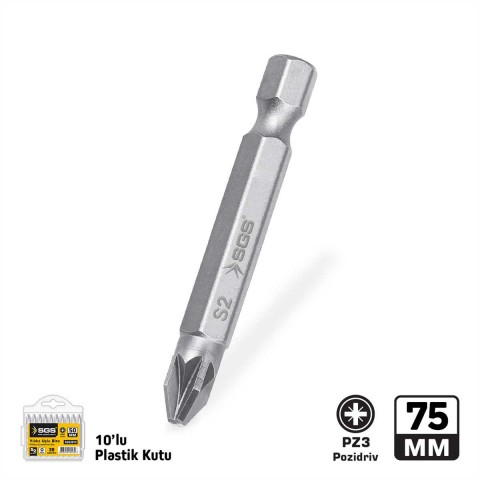 SGS POZİDRİV UÇLU BİTS S2 PZ3*75 MM*10X SGS3950