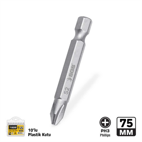 SGS YILDIZ UÇLU BİTS S2 PH3*75 MM SGS3922