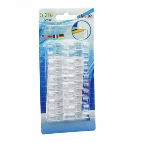 İBİCO İ10-014 CY-20 ( 20PCS ) ( İNCE KABLO ) KABLO TUTUCU KLİPS (YAPIŞKANLI) ( ŞEFFAF PLASTİK MİKA KRİSTAL )*20X20