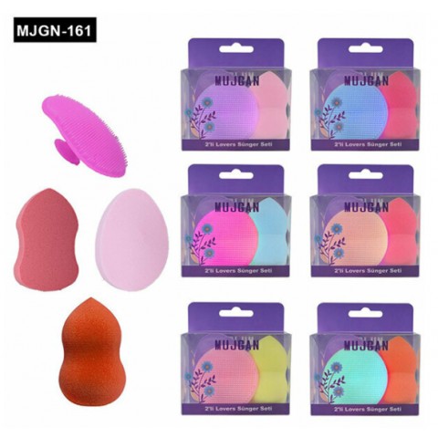 MUJGAN MJGN-161 ( 3+1PCS ) RENKLİ MAKYAJ SÜNGER & SİLİKON FIRÇA SETİ*12X50