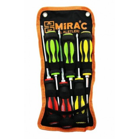 MİRAC ( BEZ ASKI STANDLI ) ( RENKLİ & KAUÇUK KAPLAMA SAPLI ) ( DARBELİ ) ( 6LI SET ) ( 2İN1=ÇİFT TARAFLI UÇ ) TORNAVİDA SETİ TAKIM ( YILDIZ-DÜZ )*36