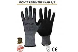 MEŞEM SİYAH BENEKLİ MONTAJ  ELDİVENİ 10 NO EL270*12X