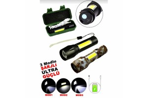 İBİCO ( IBC-11 ) C-L-183 USB CHARGE 2İN1 (3W+1W ) USB ŞARJLI LEDLİ POLİS EL FENERİ METAL KASA PLS.KUTU