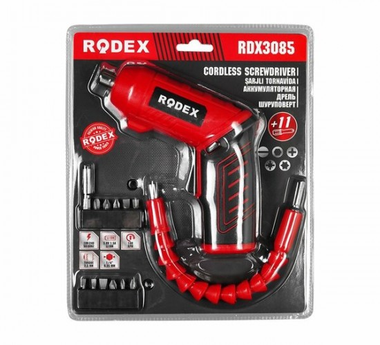 RODEX RDX-3085 ( 2IN1 KULLANIM=DÜZ & TABANCA) (ŞARJLI) TORNAVİDA (11PCS UÇ) (ULAŞILMASI ZOR ALANLAR APARATI)