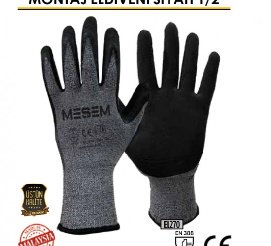 MEŞEM SİYAH BENEKLİ MONTAJ  ELDİVENİ 10 NO EL270*12X