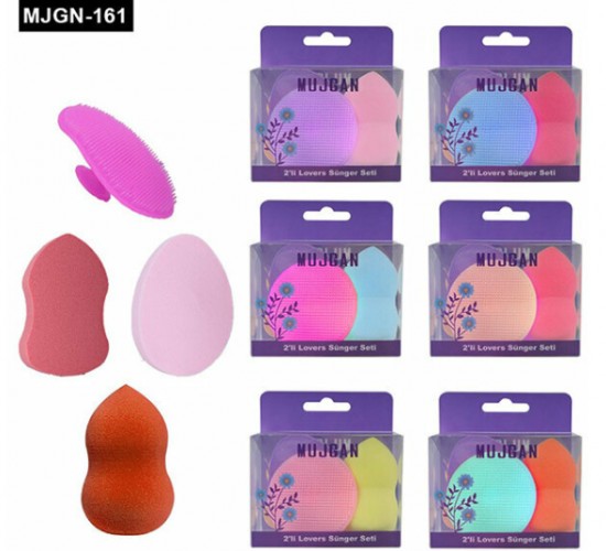 MUJGAN MJGN-161 ( 3+1PCS ) RENKLİ MAKYAJ SÜNGER & SİLİKON FIRÇA SETİ*12X50