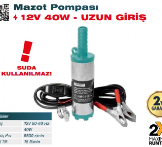 MEŞEM MAZOT POMPASI 12 MM 12V 40W - UZUN GİRİŞ 5502*5X
