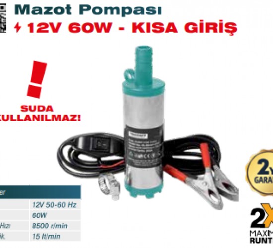 MEŞEM MAZOT POMPASI 19 MM 12V 60W - KISA GİRİŞ 5500*5X