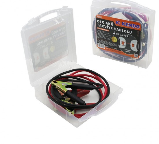 KENDO KTK-302 ( 150 AMPER ) OTO & ARAÇ AKÜ TAKVİYE KABLOSU SETİ ( 1.83MT ) ( ŞEFFAF PLASTİK ÇANTALI )*12