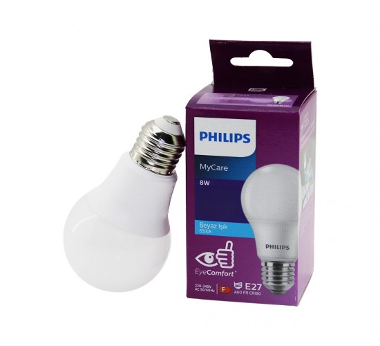 PHILIPS CODE-305144 00 MYCARE ESSENTİAL ( 8W=60W ) ( E27 ) LED AMPUL ( 720 LUMEN & 6500K BEYAZ IŞIK ) ( 12000 SAATE VARAN ÖMÜR )*12=K