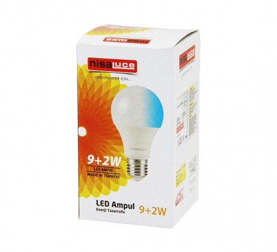 NİSALUCE EAMP-074/BM ( 9+2W E27 ) ( BEYAZ-MAVİ ) LED AMPUL*10X20