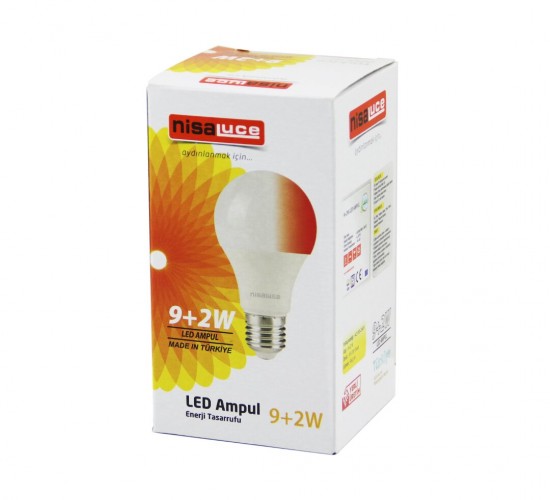 NİSALUCE EAMP-074/BK ( 9+2W E27 ) ( BEYAZ-KIRMIZI ) LED AMPUL*10X20