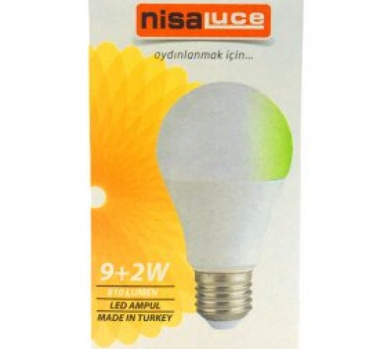 NİSALUC EAMP-074/BY ( 9+2W ) ( E27 ) ( BEYAZ-YEŞİL ) LED AMPUL*10X10