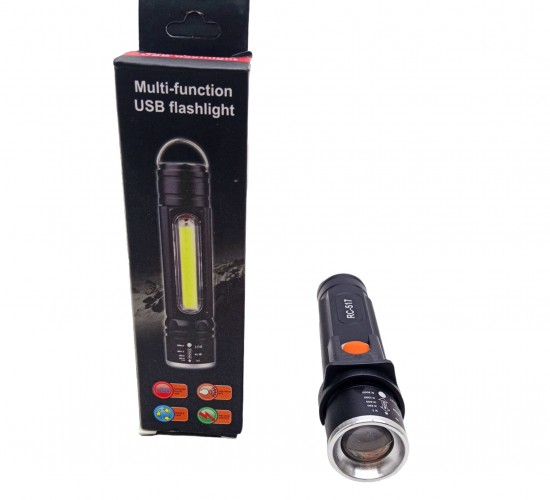 RANCHİ MULTİ-FUNCTİON RC-517 ZOOMLU USB ŞARJLI EL FENERİ METAL KASA*240