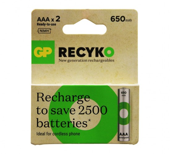 GP RECYKO 650mAh AAA ŞARJLI İNCE PİL 63E041  2Lİ KART*100