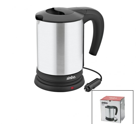 SİNBO SK-7371 ( 12V ) ARAÇ İÇİ KETTLE ( PASLANMAZ ÇELİK ) SU ISITICISI ( 0.8LT ) ( 120W ) ( ÇAKMAKLIK FİŞLİ ) ( PLASTİK KAPAK & KULP )*12