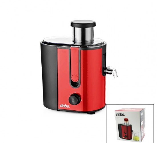 SİNBO SJ-3143 (ELEKTRİKLİ) (KIRMIZI) KATI MEYVE SIKACAK (600W) (HAZNE POSA:1250ML & M.SUYU:450ML) (ÇELİK FİLTRE) (65MM TÜP)*4