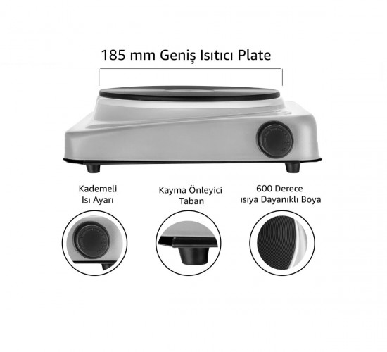 AWOX LOTUS TEK GÖZLÜ ELEKTRİKLİ OCAK PLATE 185MM.1500W*6